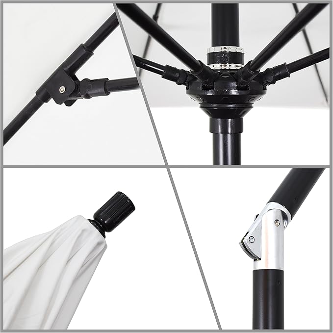 California Umbrella 9' Round Aluminum Pole Fiberglass Rib Patio Umbrella, Crank Lift, Collar Tilt, White Finish, Woven Navy/White Stripe