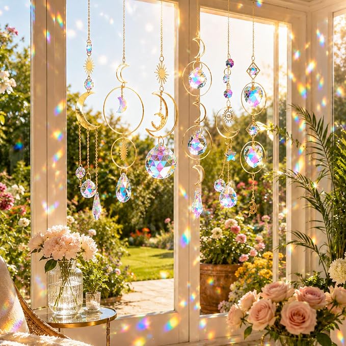 ilclviz Suncatcher Crystal Hanging Sun Catcher Prism with Chain Pendant Ornament Crystal Balls for Window
