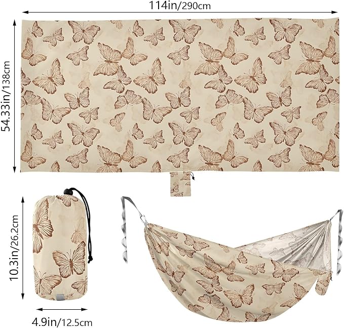 Camping Hammock Outdoor Hammocks for Outside Butterfly Retro Vintage Beach Trees Portable Lightweight with Pockets Tree Straps Indoor