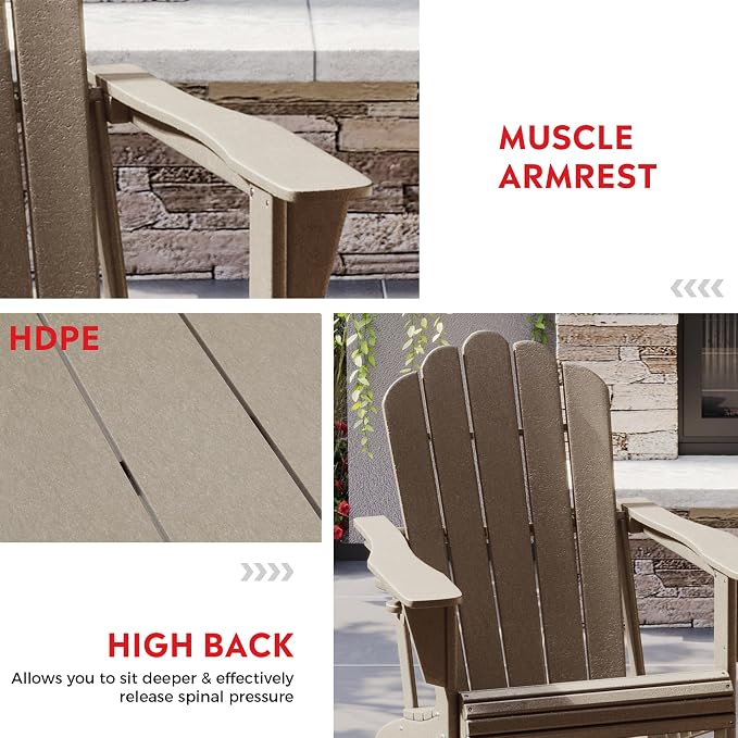 Costaelm Lakeview 2-Piece Outdoor Patio HDPE Adirondack Chair with Ottoman and Cup Holder Set, Weathered Wood