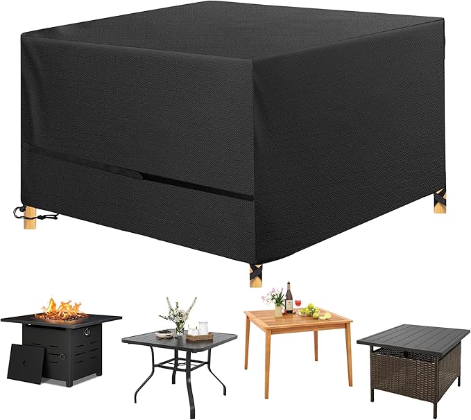 Patio Table Covers, Square Outdoor Dining Table Cover, 600D Oxford Waterproof Coffee Table Covers, Dustproof Patio Furniture Cover All Weather Protection (Black, 38"L X38"W X28"H)