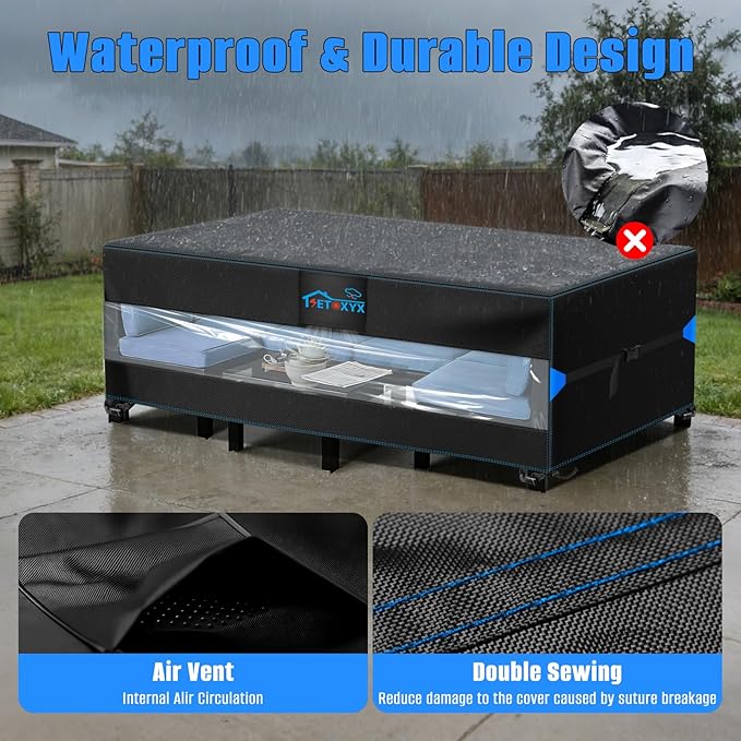 Rectangular Patio Table and Chair Cover, 600D Oxford Waterproof Outside Furniture Covers, Patio Furniture Covers Waterproof with Windproof Buckle Straps(128"L x 82"W x 28.3"H)