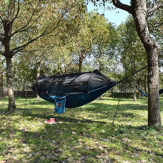 AnorTrek Professional Camping Hammocks with Mosquito Net, Lightweight Double for Camping, Hiking & Backpacking | Includes Two 10 FT Tree Straps, 230T Nylon Design