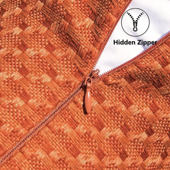 Kevin Textile Outdoor Waterproof 22"x22" Pillow Covers 2 Pack, Burnt Orange | Water Resistant Weaving Faux Linen Texture Throw Pillow Covers, Outside Decorative Pillowcases for Garden Patio Balcony Couch