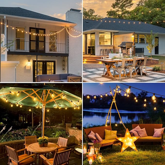 Mlambert 100Ft(2x50Ft) Outdoor String Lights, G40 Globe Patio Lights with 50+4 Waterproof LED Hanging Plastic Bulbs for Cafe Balcony Party-Brown Wire