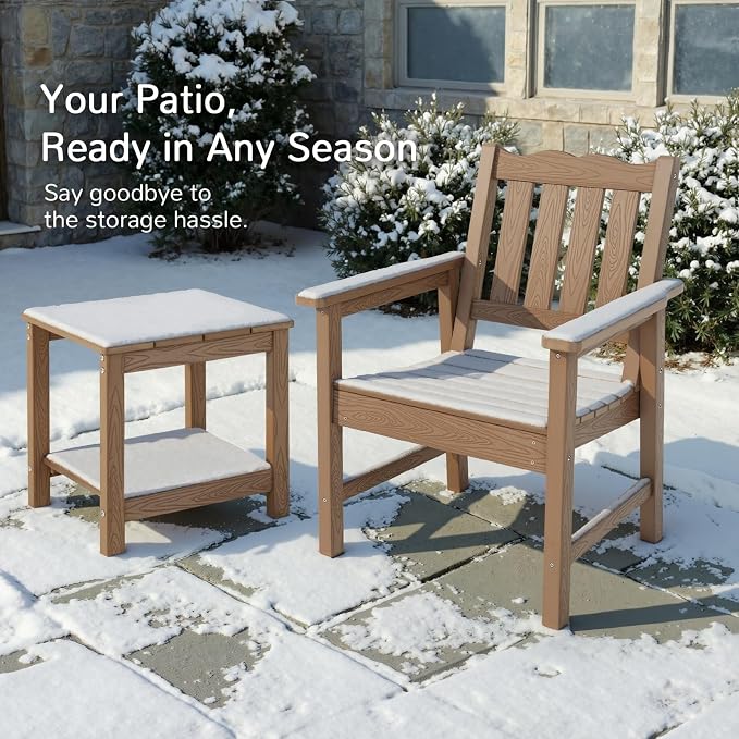 Stoog 3-Piece All-Weather Garden Chairs Set of 2 with Table, Outdoor Dining Chair with 400 lbs Weight Capacity, Patio Bistro Set for Porch, Backyard, Lawn and Deck, Teak