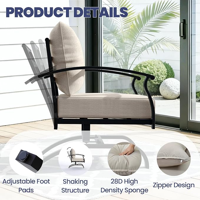 Kullavik Patio Furniture Set,4 Piece Metal Outdoor Patio Furniture Set,All Weather Modern Patio Conversation Sets w/3 Seater Sofa,2 Single Sofas and Coffee Table for Balcony Deck,Sand