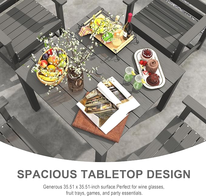 Domi HDPE Outdoor Dining Set, All-Weather Outdoor Dining Table Set of 5 with 2" Umbrella Hole, Outdoor Patio Dining Set for Garden, Poolside, Backyard, Deck, Grey