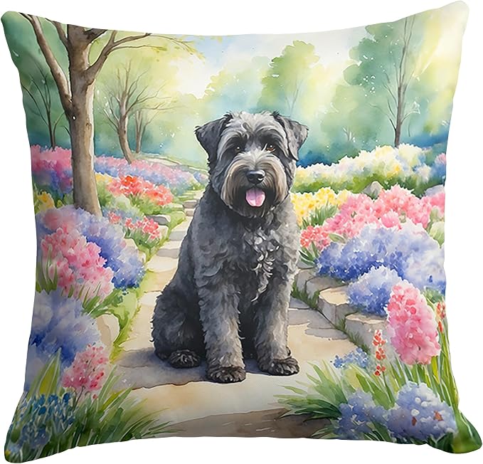 Caroline's Treasures Bouvier des Flandres Spring Path Throw Pillow Machine Washable, Indoor Outdoor Decorative Pillow for Couch, Bed or Patio, 14Hx14W
