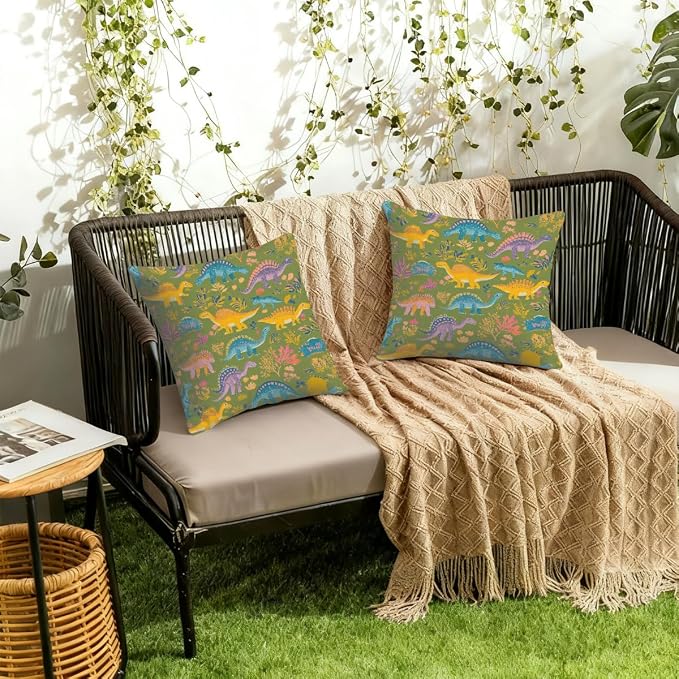 20x20 Inch Outdoor Pillow Covers Set of 2 Waterproof Throw Pillow Covers Decorative Couch Cushion Covers Yellow Cute Dinosaurs Square Pillowcases Protectors for Patio Garden Sofa