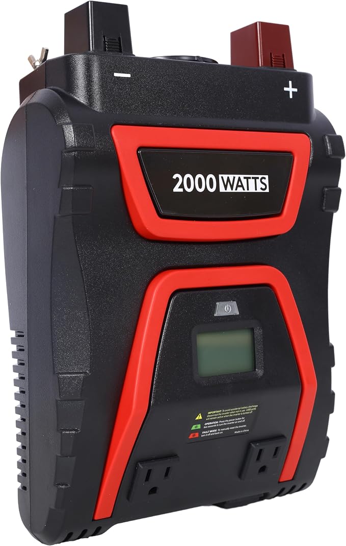 2000W Power Inverter Modified Sine Wave with LCD Display 3 AC Outlets and USB Ports 12V DC to 115V AC Car Camping Inverter Built-in Short Circuit Protection for Trucks RVs Emergency Black Plastic