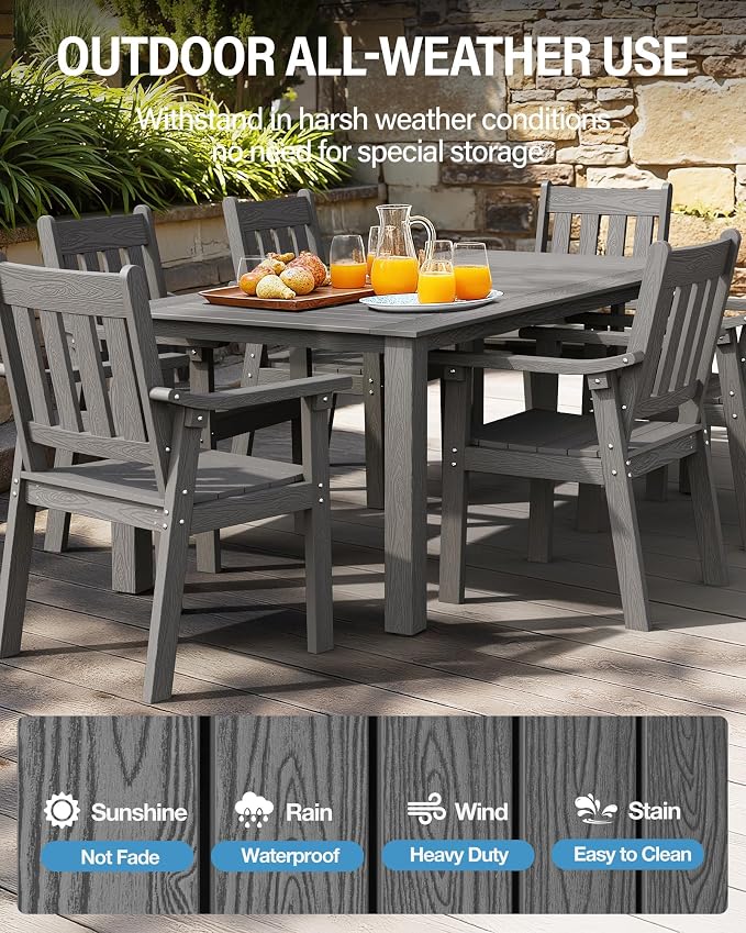 YEFU Patio Dining Chairs Set of 6: All Weather Outdoor Dining Chairs with Wide Curved Seat and Backrest - Outdoor Furniture Plastic for Outside Backyard/Garden/Porch/Deck 350lbs Capacity Grey