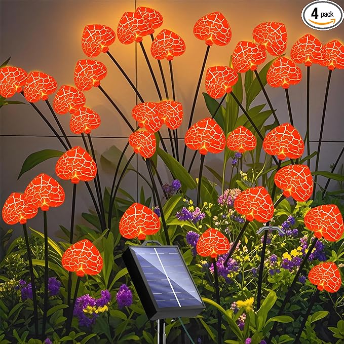 KerKoor Solar Garden Lights Mothers Day Decorations Lights Outdoor Waterproof 4 Pack 32 LED Pink Heart 8 Modes Gifts for Mom Mother Women Party Yard Path Wedding Valentines Mother‘s Day Decor (Pink)