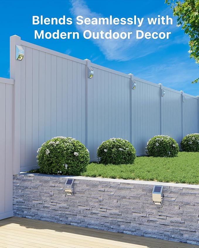 4 Pack Solar Wall Lights, Stainless Steels Outdoor Waterproof Motion Sensor Modern Metal Lamps for Fence, Deck, Post, Stair, Front Porch, Dock, Patio, Yard, House Siding, Convenient Security Lighting