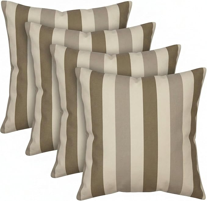 RSH DECOR: Sunbrella Square Throw Pillows Set of 4 | 20" x 20" | Water and Fade-Resistant Performance Fabric | Outdoor Pillow Covers with Down-Alternative Inserts | Made in USA (Portico Sparrow)