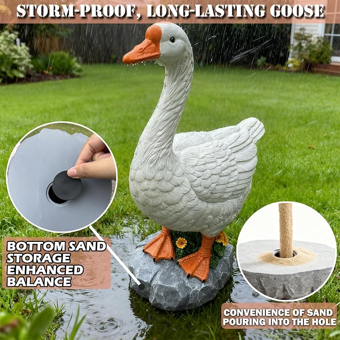 Porch Goose Statue Large White Porch Goose Big Resin Garden Lawn Yard 20 inches High Figurine Duck Decorative Figurine for Patio, Entryway Accent Indoor Outdoor Garden Gift
