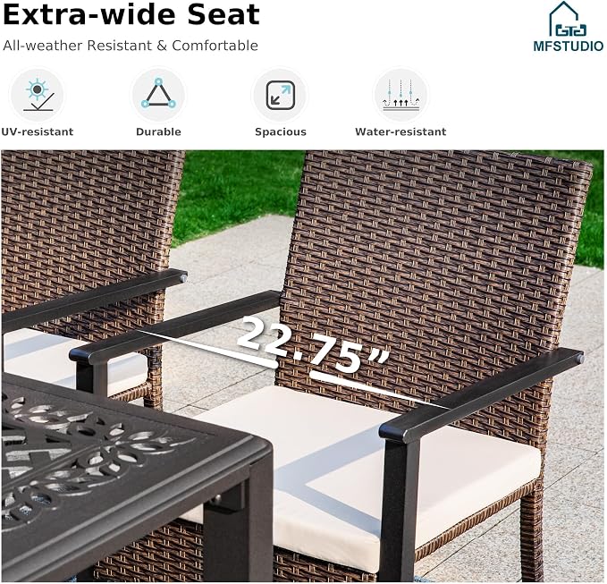 MFSTUDIO 7 Pieces Patio Dining Set for 6, 60" Rectangular Metal Table & Wicker Chairs, Outdoor Dining Furniture Table and Chairs for Backyard, Porch