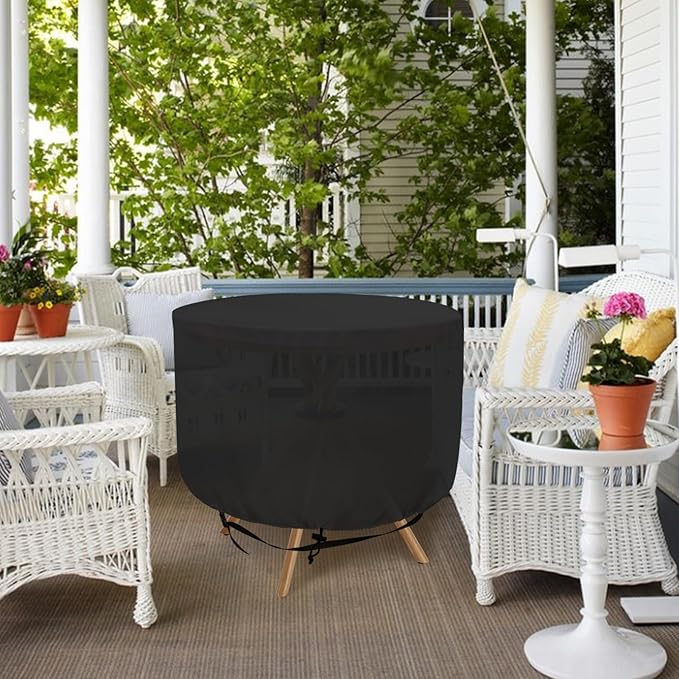 Patio Table 2 Chair Cover (Black), 23" DIA X 18"H, Portable Propane Grill cover, Outdoor Patio Furniture Cover Waterproof for Coffee Table, Hot Tub Side Table with 7.5 Gallon Beer and Wine Cooler