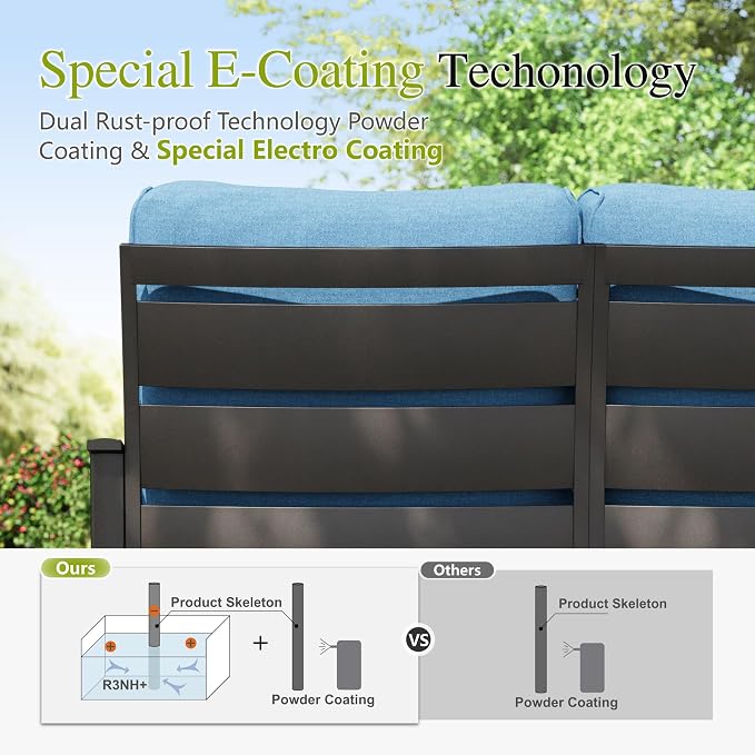 Sophia & William Patio Furniture Sets 5 Seats Outdoor Metal Conversation Sets 5 Pcs with 2 x Cushioned Swivel Sofa Chairs,1 x 3-Seat Sofa,2 x Ottomans for Coffee Lawn Backyard Poolside Navy