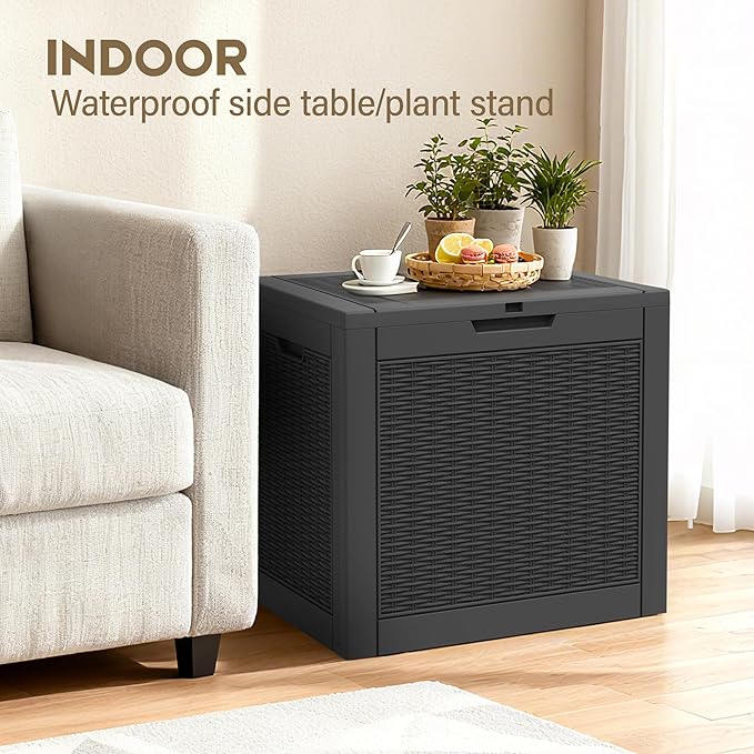 Outdoor Storage Box, 35 Gallon Deck Box with Lockable Lid, Waterproof Resin Storage Bin for Patio Furniture, Garden Tools, Cushions, Black