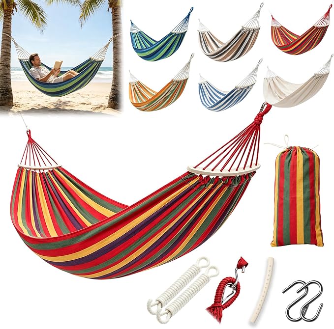 Hammock Replacement for Stand (Red, 2 Person, Anti-ROLL Design) | Hammock Without Stand, Rope Hammocks for Outdoor Travel Portable Lightweight Hammocks with Tree Straps and Storage Bag