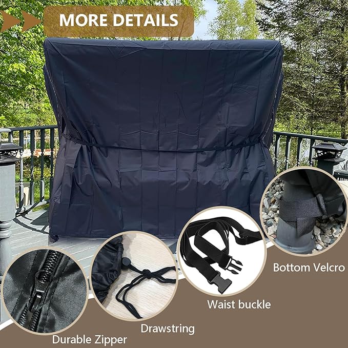FLYMEI Outdoor Swing Cover 2 Triple Seater Hammock Cover for Porch Swing Canopy Glider Chair and Other Patio Furniture, Waterproof Windproof All Weather Protection, 65'' (L) x 50''(W) x 66''(H)
