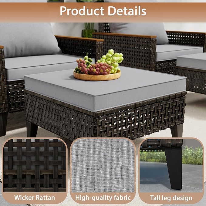 15 Piece Patio Sectional Sofa Set with 50000 BTU Fire Pit Table, All-Weather Wicker Rattan Outdoor Conversation Set, High Back, for Garden, Porch, Poolside, Gray