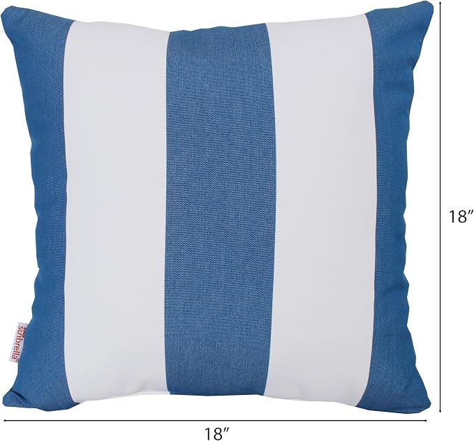 Outdoor/Indoor Sunbrella Throw Pillow Cover Only Square Set of 2 Pieces 18 inch x 18 inch Cabana Regatta Stripe - Insert Not Included, Royal Blue/White