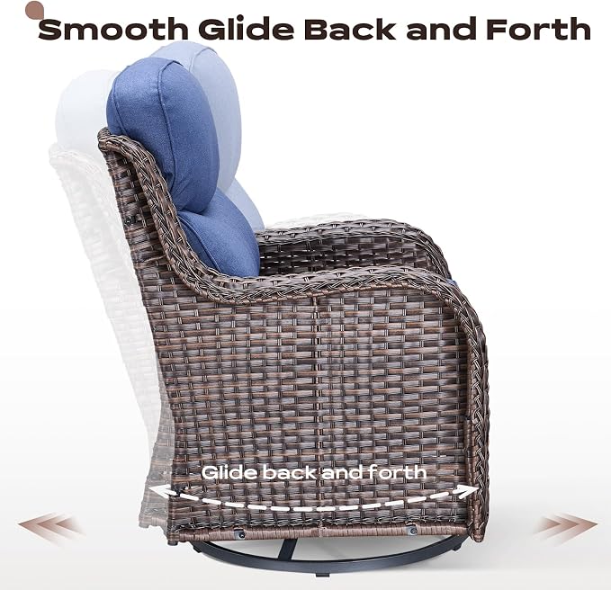 Rilyson Outdoor Patio Furniture Set - Weather Resistant Wicker,High Back,6 inch Cushions,6 Piece Patio Furniture Set with Swivel Rocker Chairs and Side Table for Deck Porch Yard,Brown/Blue