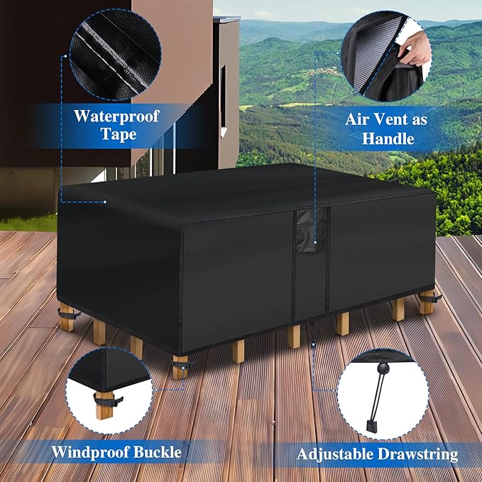 Outdoor Coffee Table Cover - Waterproof Rectangular Patio Coffee Table Cover (36L x 22W x 18H inches, Black) Patio Furniture Covers for Outdoor Furniture