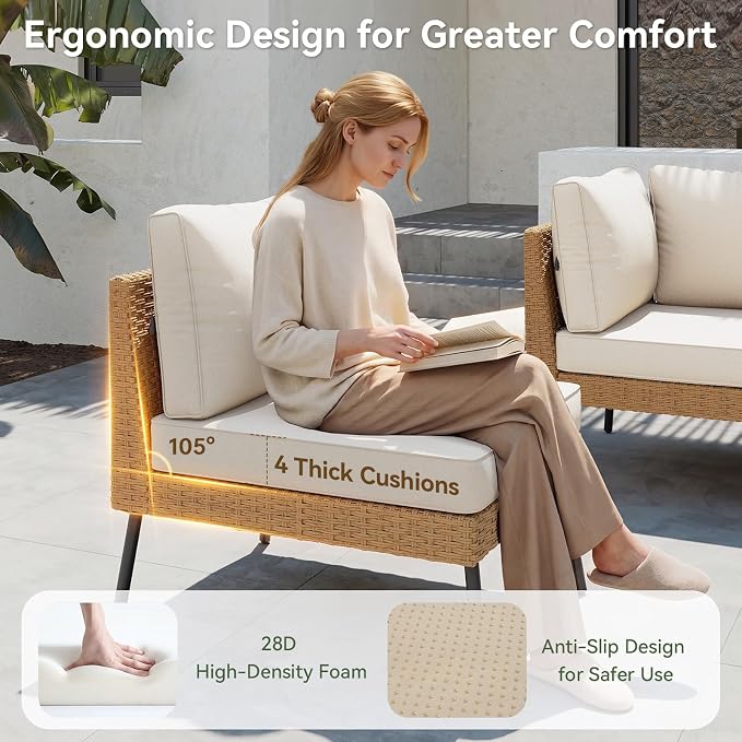 Aoxun 10 Piece Patio Furniture Set, 10 Seats Outdoor Sectional Sofas with Thick Cushion, Wicker Outdoor Patio Furniture Set with Ottomans for Party, Garden, Backyard, Beige