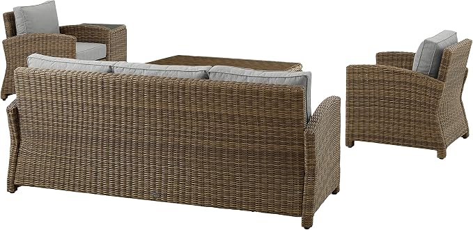 Crosley Furniture Bradenton 5-Piece Outdoor Sofa Patio Furniture Set, Wicker Conversation Sets for Porch, Brown with Gray Cushions
