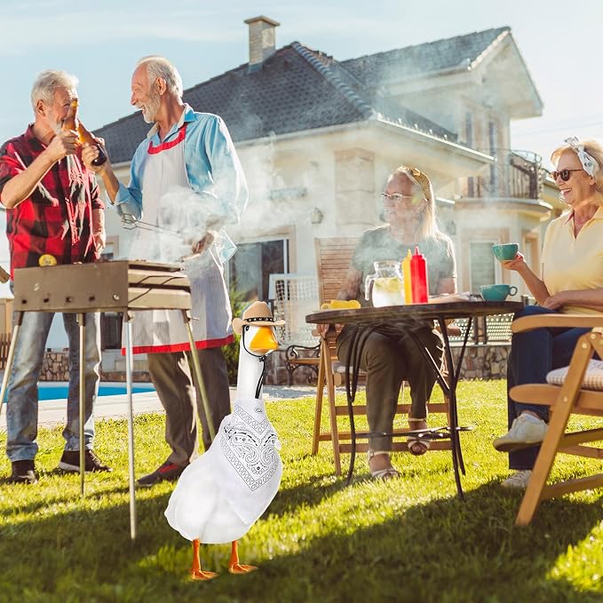 Shyyween Western Cowboy Porch Goose Outfits for 23"/ 17'' Lawn Cement Goose Statue Clothes Cowboy Hat with Bandana Scarf(White, Beige)