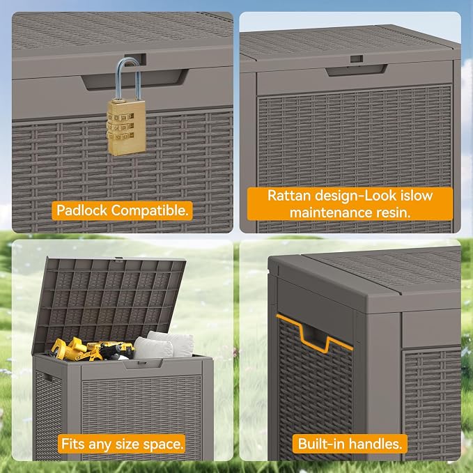 KAMABOKO 31 Gallon Outdoor Storage Box 2 Pack All-Weather Deck Box for Patio Furniture, Package Deliveries, Garden Tools, Pool Supplies & Cushions, Grey