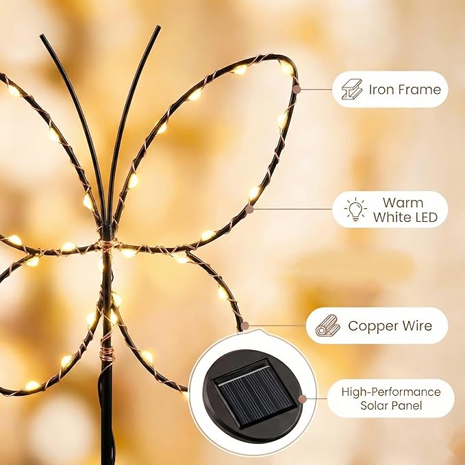 Touch Of ECO 2 Pack Warm White Butterfly Outdoor Solar Powered LED Decorative Garden Stake Light - Butterfly Design - Great Decor for Yard, Patio, Lawn, Planter, Makes a Great Gift