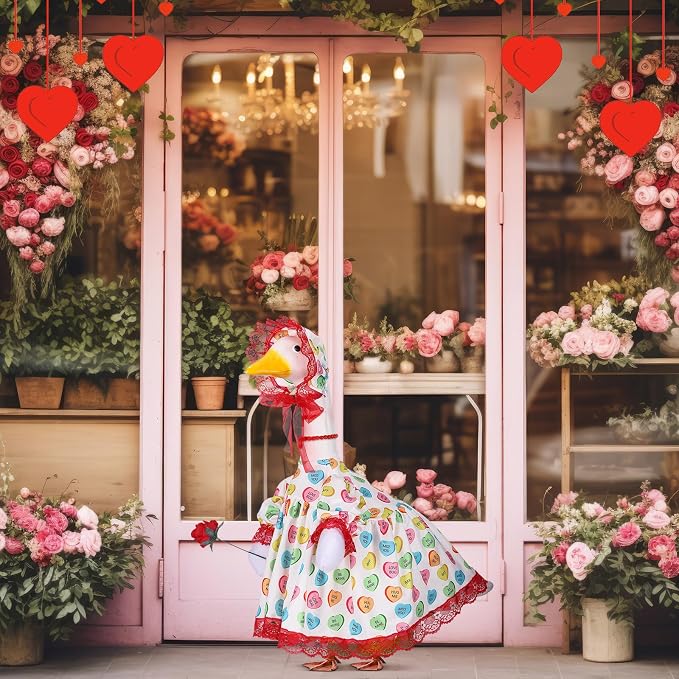 Suzile Valentines Porch Goose Outfit Conversation Heart Clothes for 23" High Cement or Plastic Goose Costume for Yard Lawn Outdoor Garden Patio Geese Statue Dresses Holiday Decor