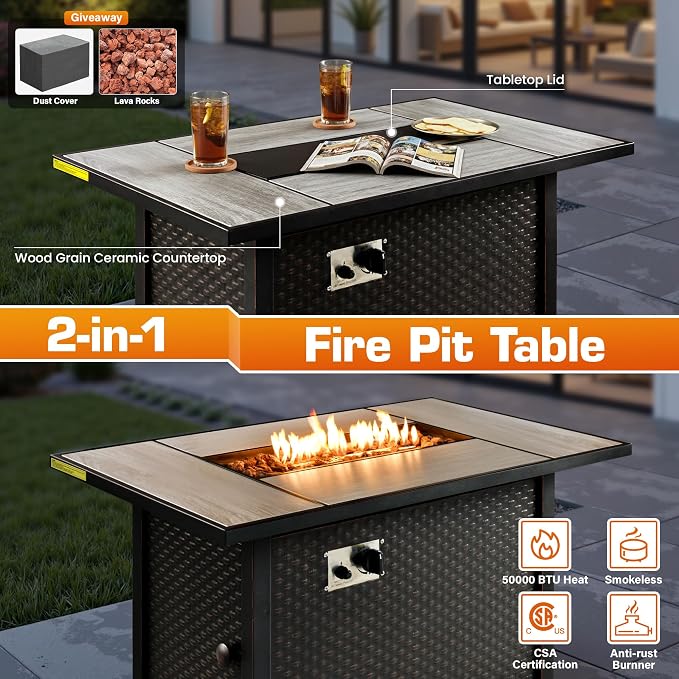 7-Piece Patio Furniture Set, Outdoor Wicker Rattan Patio Furniture Sectional Set with Coffee Table, All Weather Outdoor Fire Pit Conversation Set for Porch Backyard Balcony Garden, Black