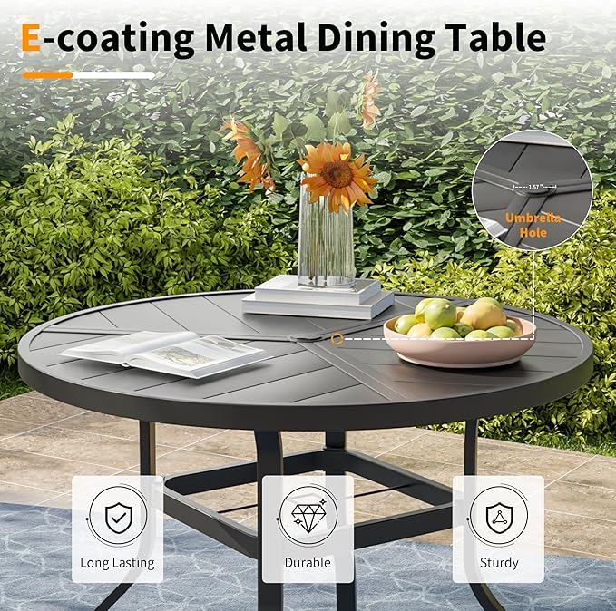 UDPATIO 7 Piece Outdoor Patio Dining Set, Outdoor Patio Table and Chairs Set, 51" Round Table with Umbrella Hole, Outdoor Swivel Rocker Dining Chairs, Patio Outside Dining Set for Lawn, Deck, Yard