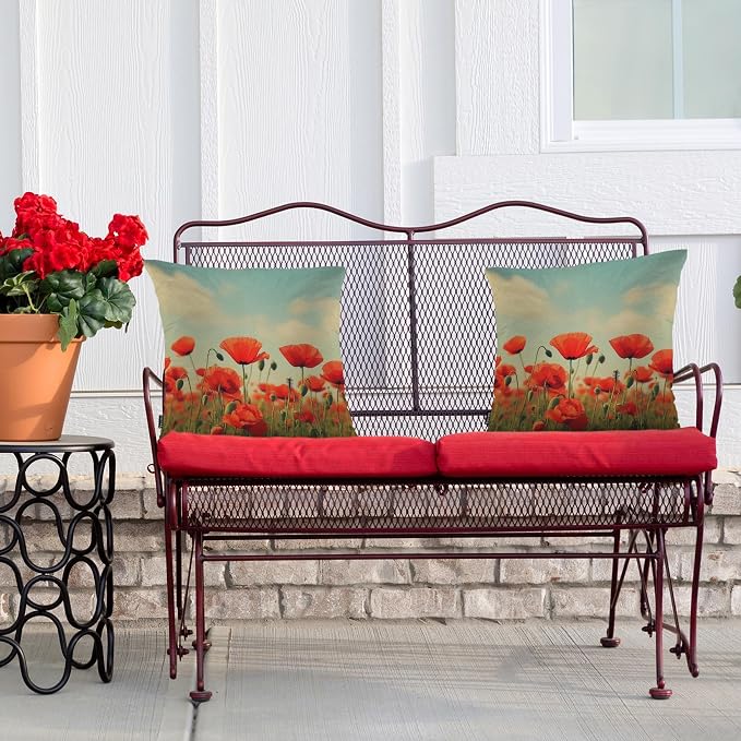 Swono Poppy Bed Pillow Covers, Vintage Blossom Red Roses Poppies Flied Decorative Throw Pillow Cover Cushion Case for Sofa Bed Living Room Farmhouse Decorations, 18"X18" 2 Pieces Pillowcases