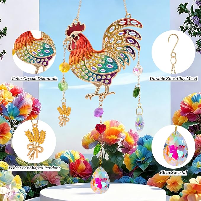 Chicken Gifts for Women, Hanging Crystal Suncatchers for Windows, Colorful Chicken Suncatcher Gifts for Mom Grandma Wife Rooster Lovers Christmas Birthday Mother's Day, Chicken Garden Home Decor