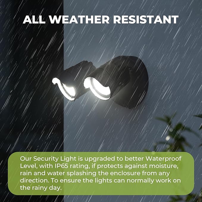 LED Flood Lights Outdoor, 34W 3500LM Dusk to Dawn Dual-Head Flooflight, IP65 Waterproof Exterior Security Lights, Wall Light for Ourside, Patio, Garage, Yard (Black) (2)