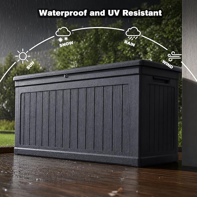 260 Gallon Large Outdoor Storage XXL Deck Box for Patio Furniture, Outdoor Cushions, Garden Tools and Sports/Pools Equipment, Waterproof Resin, Lockable, Black (260, Gallons)