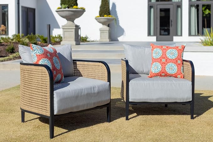 RSH DECOR Square Throw Pillows Set of 4, 17" x 17", Outdoor Pillows Waterproof, Outdoor Pillow Covers, Pillow Covers for Couch, Watermelon Sundial, Made in USA