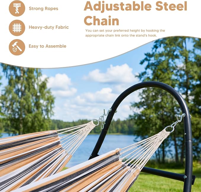 SUNCREAT Hammocks for Outside with Stand, Porch Hammock and Stand, 475 lbs Capacity, Patent Pending, Coffee