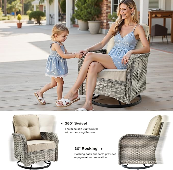11 Pieces Outdoor Sectional Patio Furniture Set with 54" Fire Pit,Wicker Conversation Sets Rattan L Shaped Couch Swivel Rocking Chairs,Modular Outdoor Sofa for Porch Balcony Backyard Beige