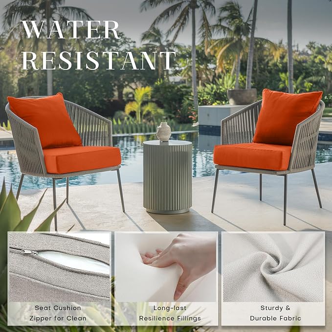 Luxury 24*24*6in Outdoor Patio Cushions, 3 Pieces Orange Outdoor Cushion | 6in Outdoor Patio Cushions, Water-Resistant, Reversible, Removable Cover, for Patio Chairs Sofa Couch Loveseat