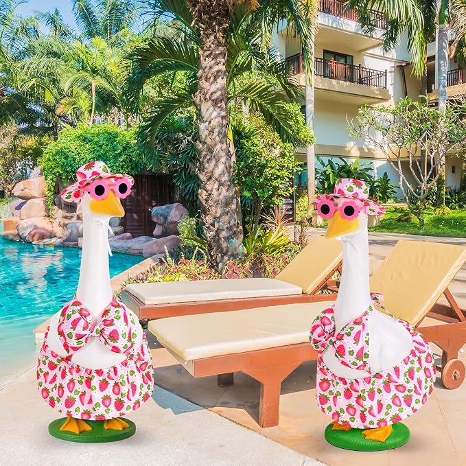 JcHrmers Bikini Goose Outfit Summer Porch Goose Outfits Hawaiian Goose Clothes Beach Geese Costume for Outdoor Garden Yard Decor (Strawberry, 23 Inch)