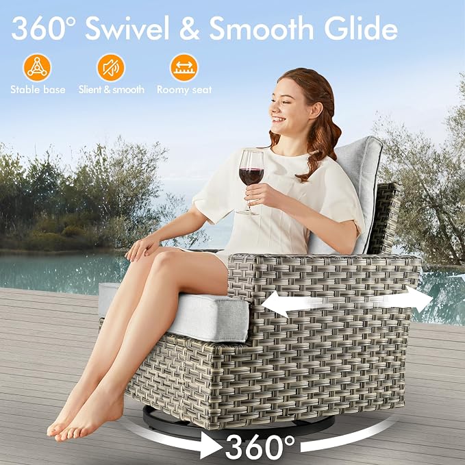 Patio Outdoor Furniture Set - All Weather Wicker Modular Sectional Sofa Couch,Patio Seating Outdoor Conversation Sets for Deck Yard Garden (Grey, 8 Pcs w/Swivel Glider)