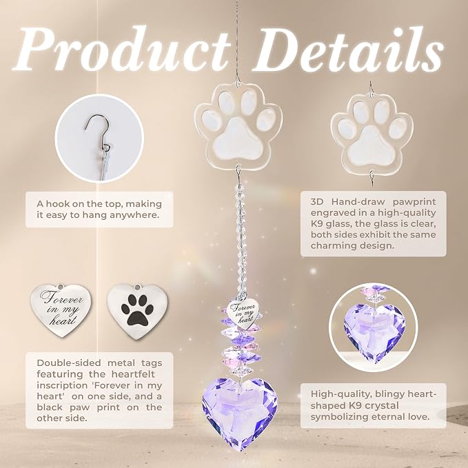 Pet Memorial Suncatcher, Dog Memorial Gifts, Pet Loss, Pet Sympathy, Thoughtful Dogs and Cats Remembrance, Bereavement Gifts - Purple