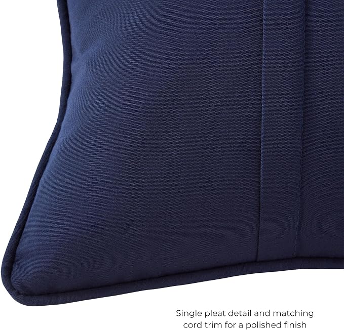 Sunbrella Rectangular Outdoor Throw Pillows 21x14 Set of 2 - Corded Lumbar Patio Accent Pillows with Pleated Design & Removable Zipper Covers – Weather & Fade Resistant Pillows, Canvas Navy
